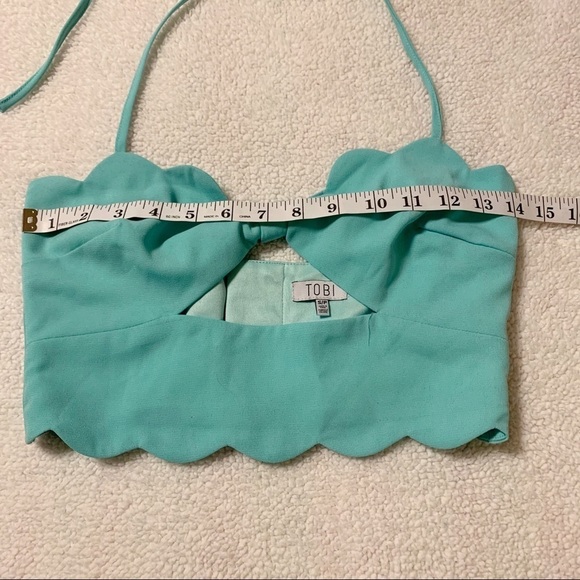 TOBI Perfect Manhattan Crop Top Scalloped Halter Turquoise Blue - Picture 5 of 13